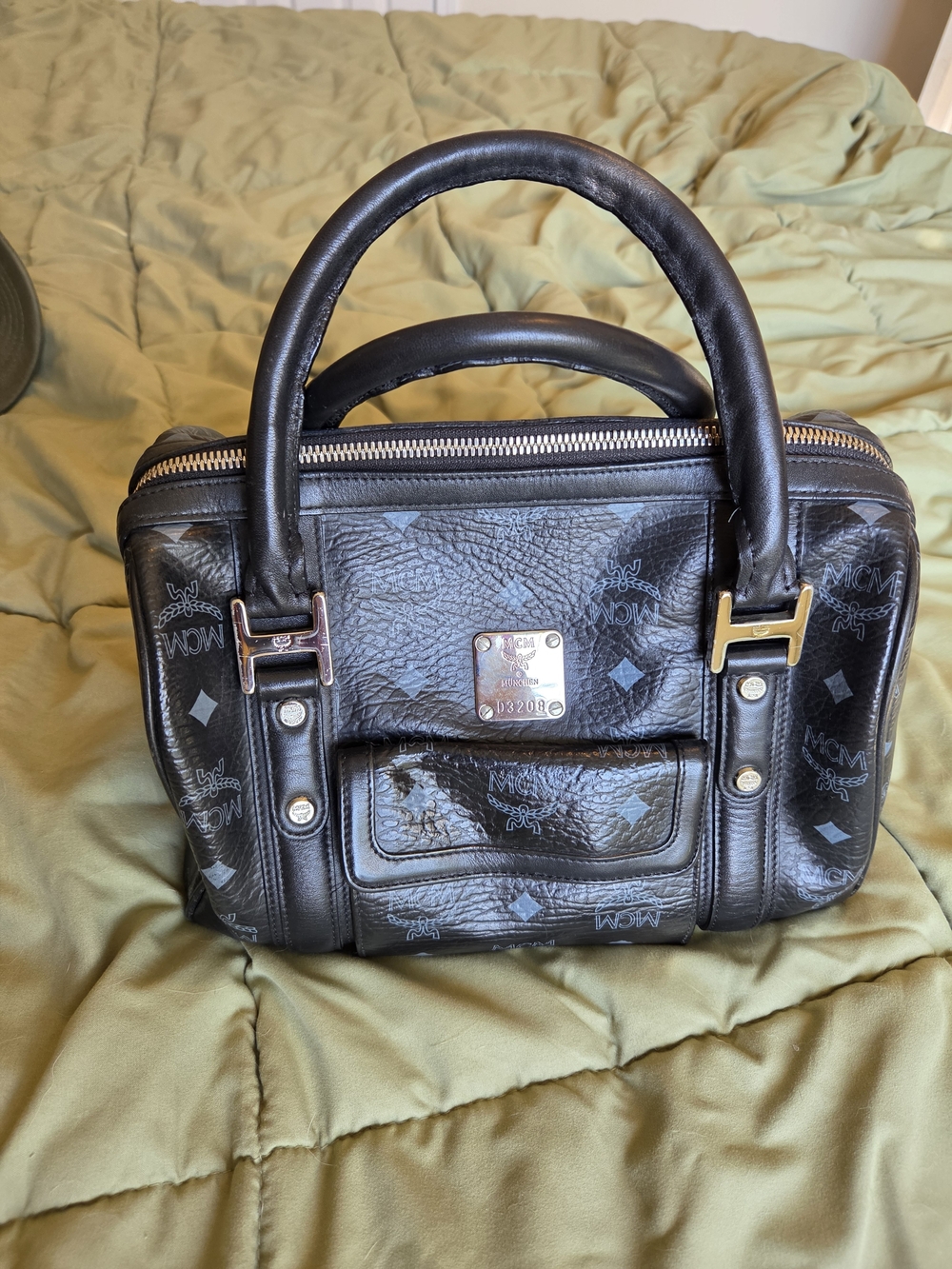 MCM Black Visetos Leather Top-Handle Satchel